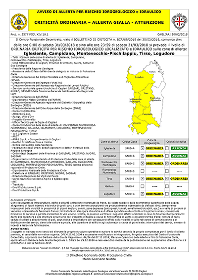 Allerta meteo con rischio idrogeologico in Sardegna Da oggi 31 marzo a domani 1 aprile alle 15. Atteso miglioramento il Lunedì dell'Angelo