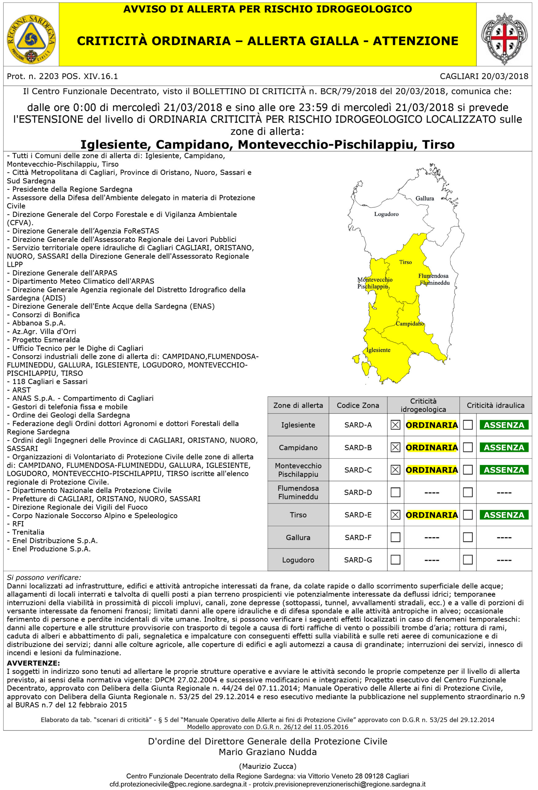 Avviso di Criticità Regionale, allerta meteo rischio idrogeologico Fino alla mezzanotte di mercoledì 21 marzo